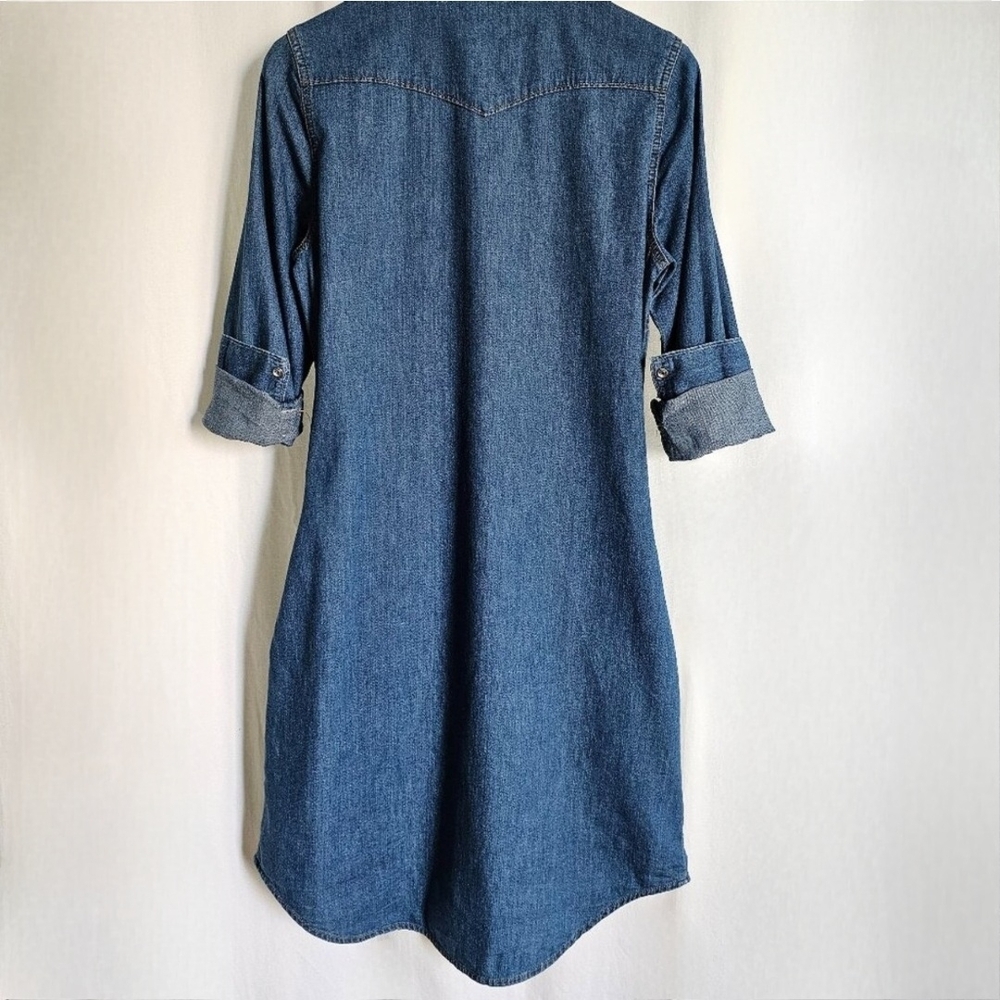 GAP 1969 Long Sleeve Medium Blue Denim Western Button Shirt Dress - Picture 11 of 16